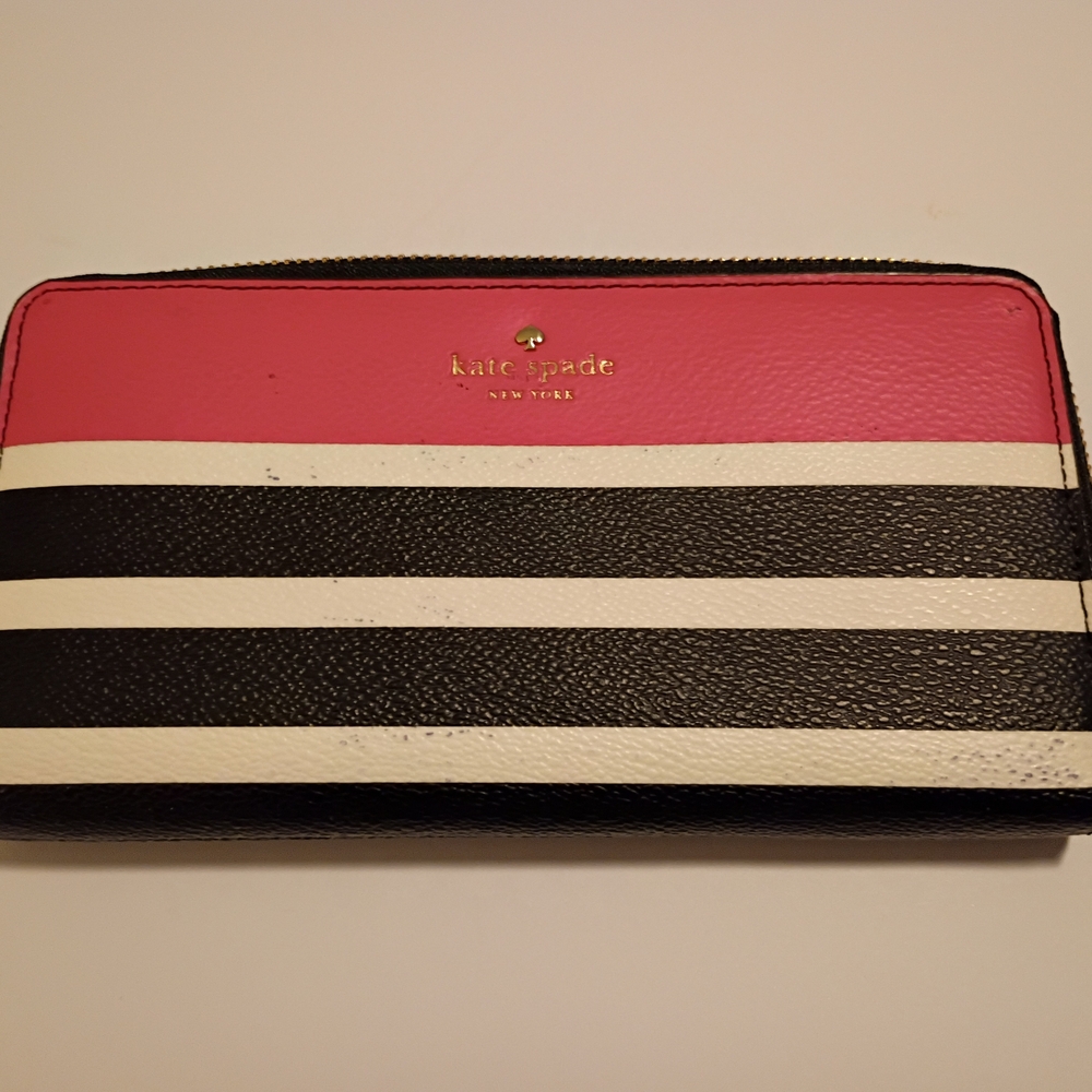 Kate Spade Black, White, and Pink Striped Wallet